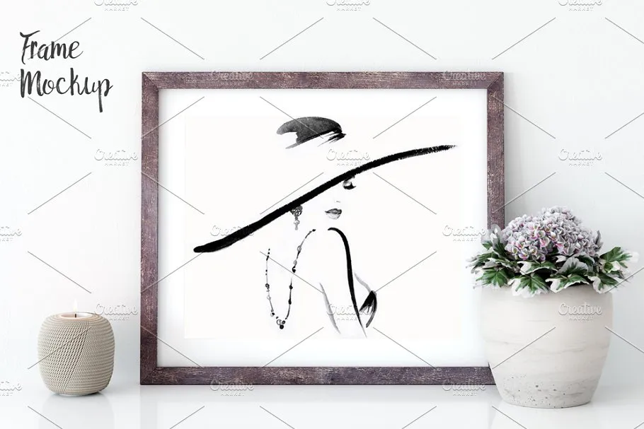 实木框画框样机 Frame mockup in white – 1 (10×8)插图