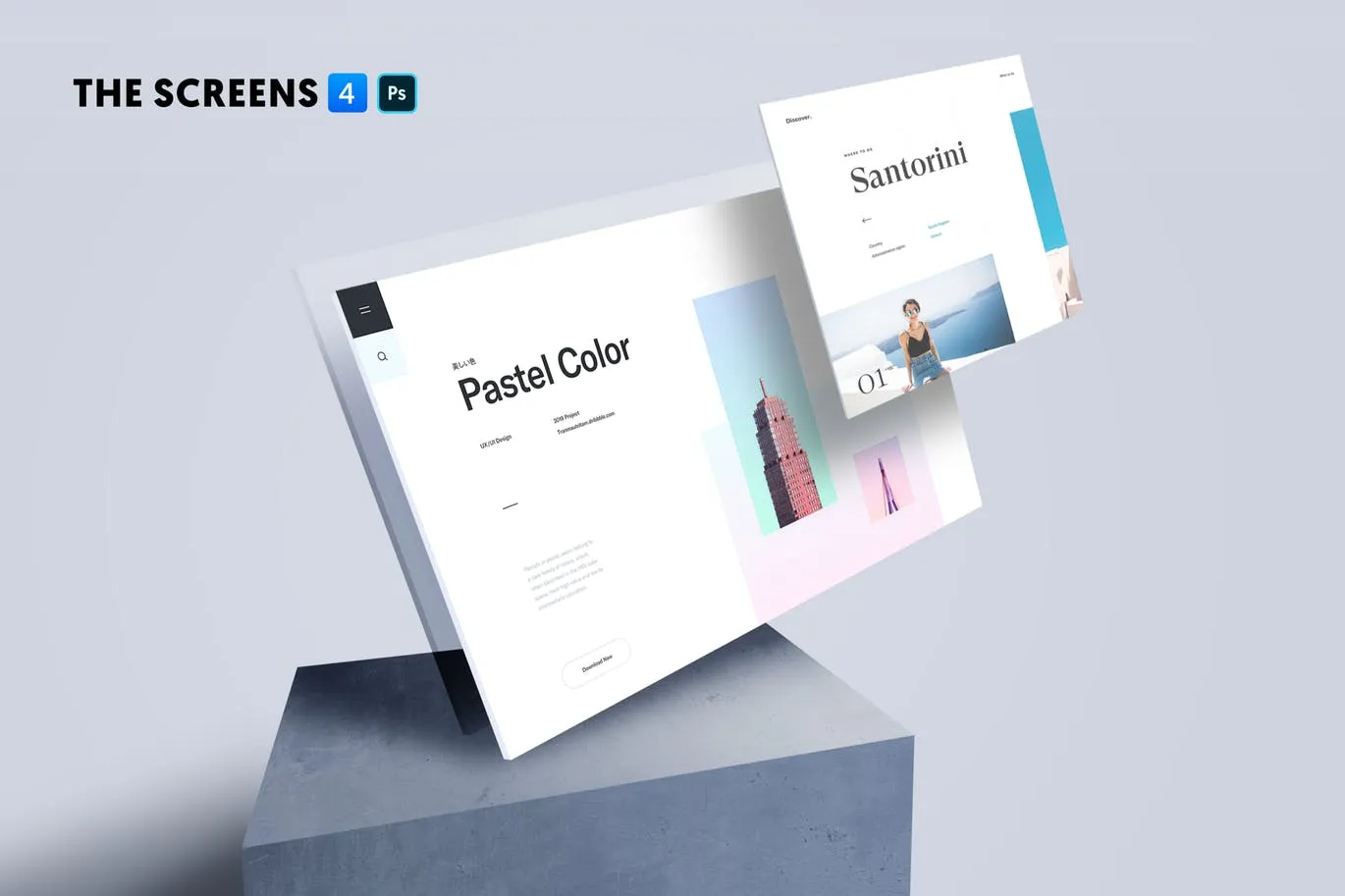网站&APP界面设计效果图屏幕预览素材库精选样机 The Screens 4 – Perspective PSD Mockup Template插图