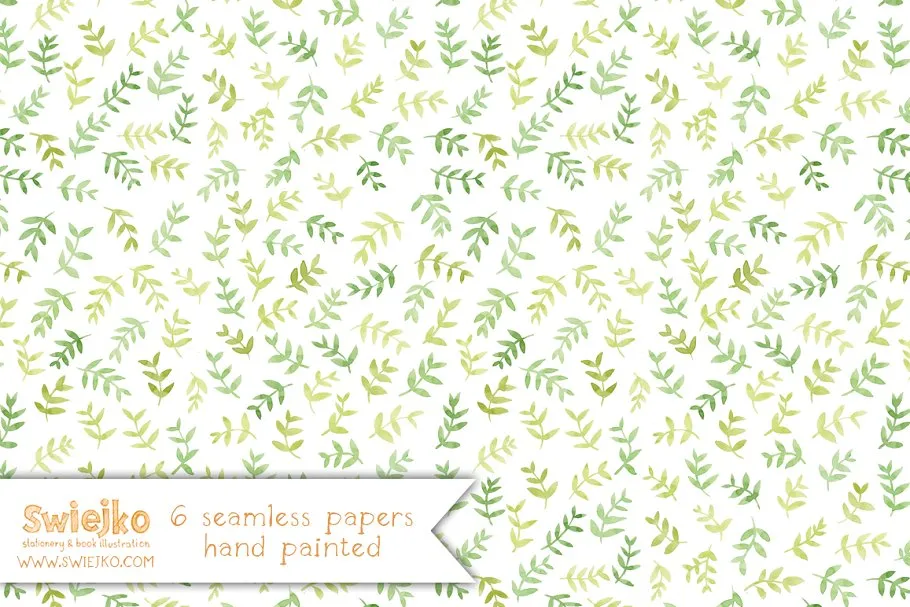 6张无缝叶子水彩纸质背景  Watercolor Papers, Seamless插图(2)