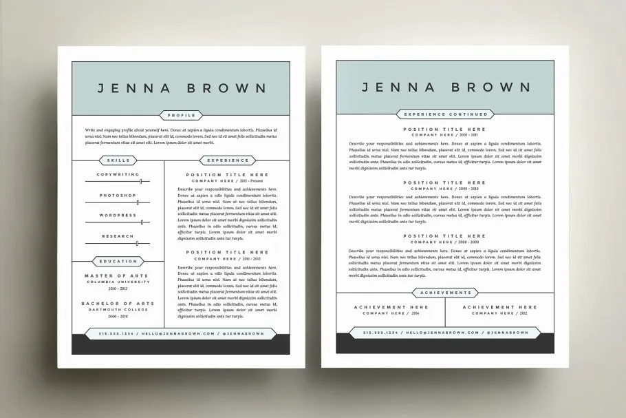 两列式经典简历模板 Resume Template 4 Pack | CV Template插图(1)