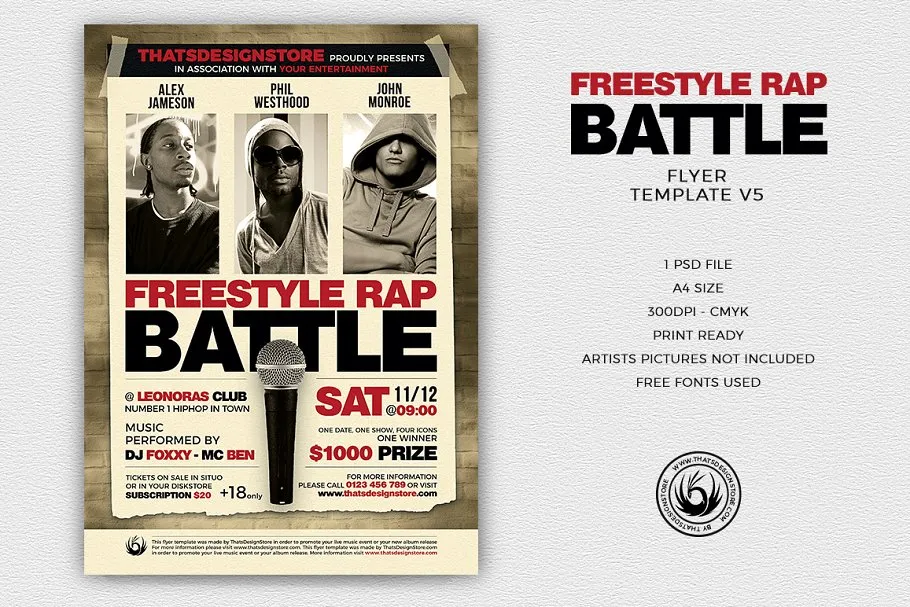 自由说唱饶舌音乐PK活动PSD传单模板V.5 Freestyle Rap Battle Flyer PSD V5