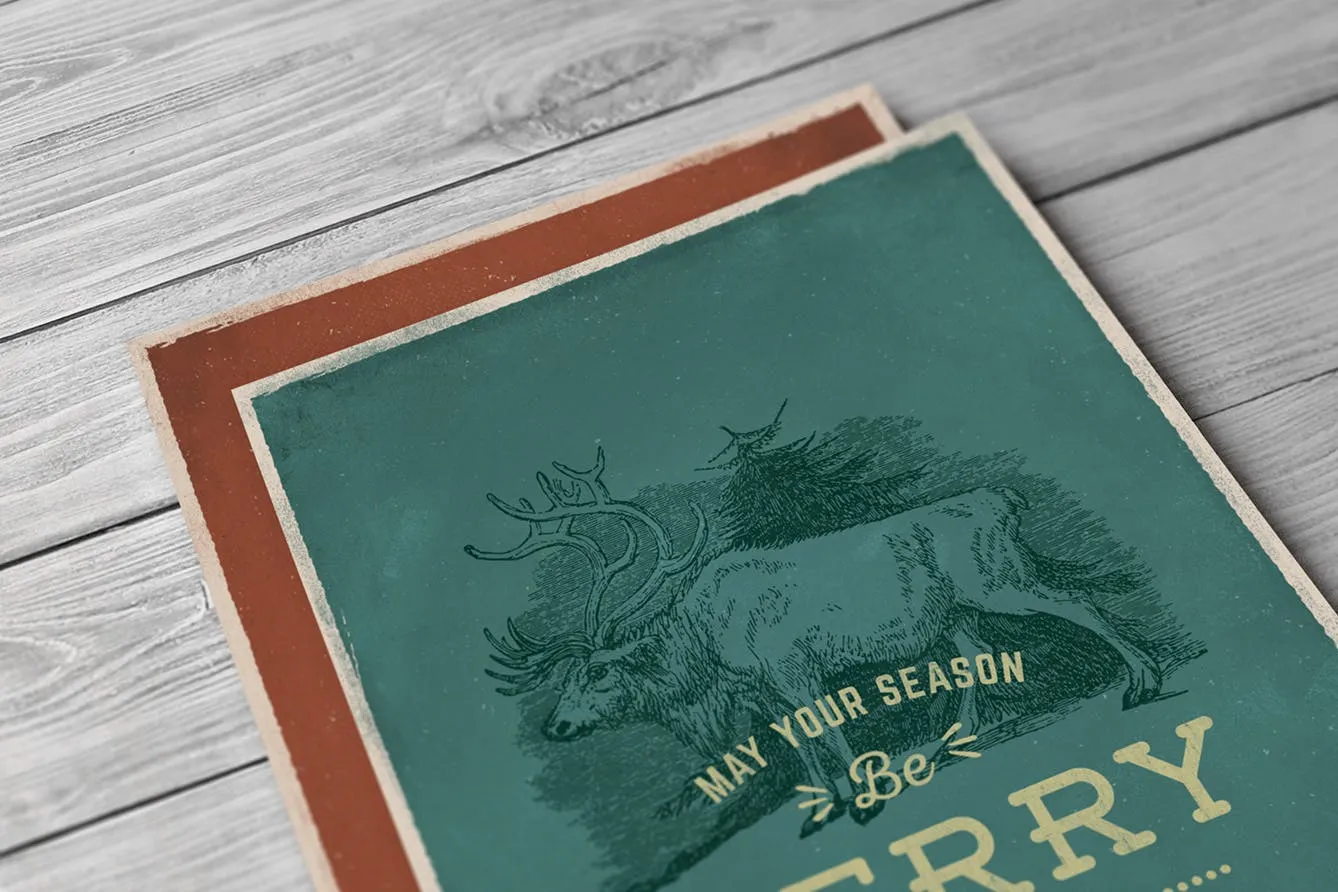 4款复古设计风格圣诞贺卡设计模板v2 4 Vintage Christmas Cards vol. 2插图(1)