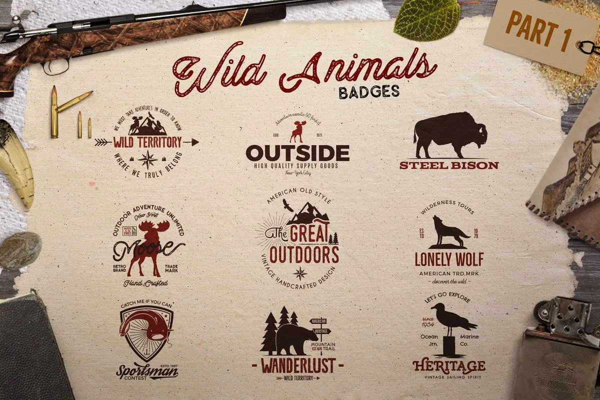 野生动物图形复古Logo徽章设计模板V1 Wild Animals Vintage Logo / Badges [Part 1]