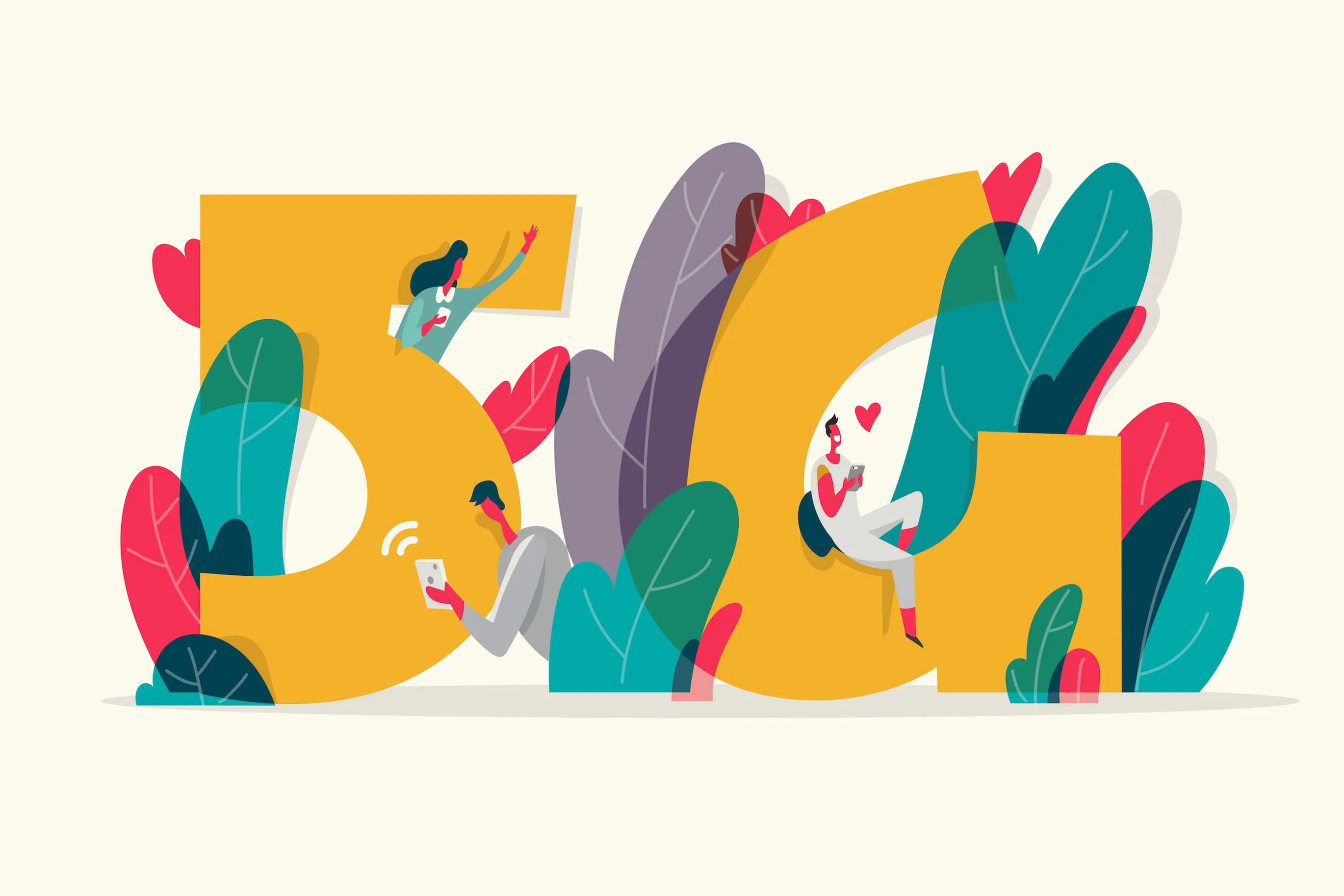 新一代网络技术5G科技主题矢量插画素材 5G connecting people插图