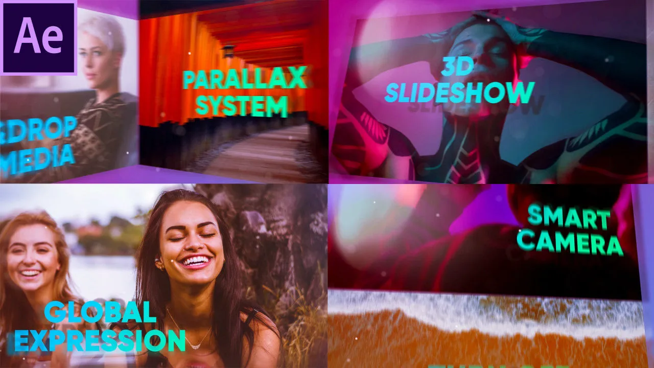 简洁时尚创意的3D炫彩幻灯片开场白像素设计精选AE模板