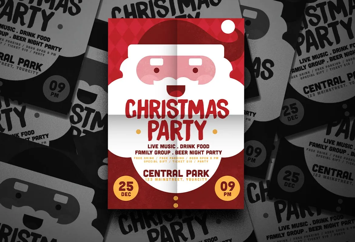 卡通圣诞老人手绘圣诞节主题派对活动海报模板 Christmas Party Flyer插图(1)