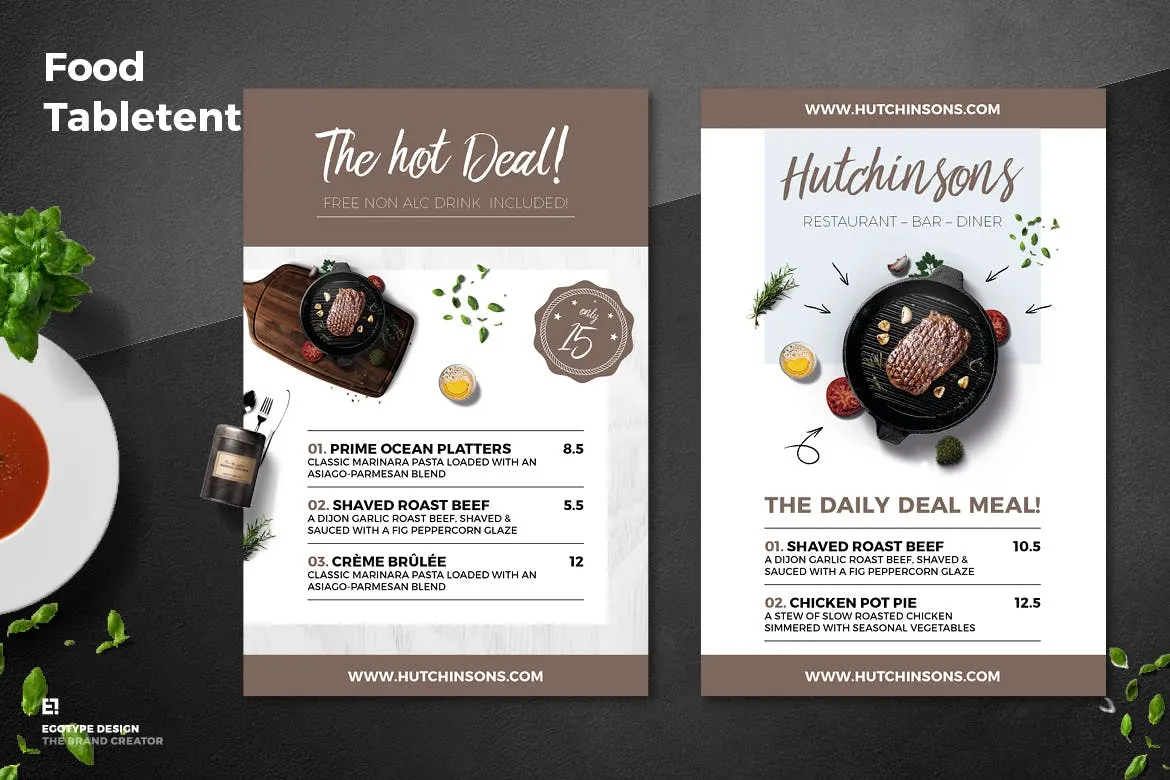 餐桌立式餐厅饭店菜单设计模板 Table Tent Food Menu插图(1)