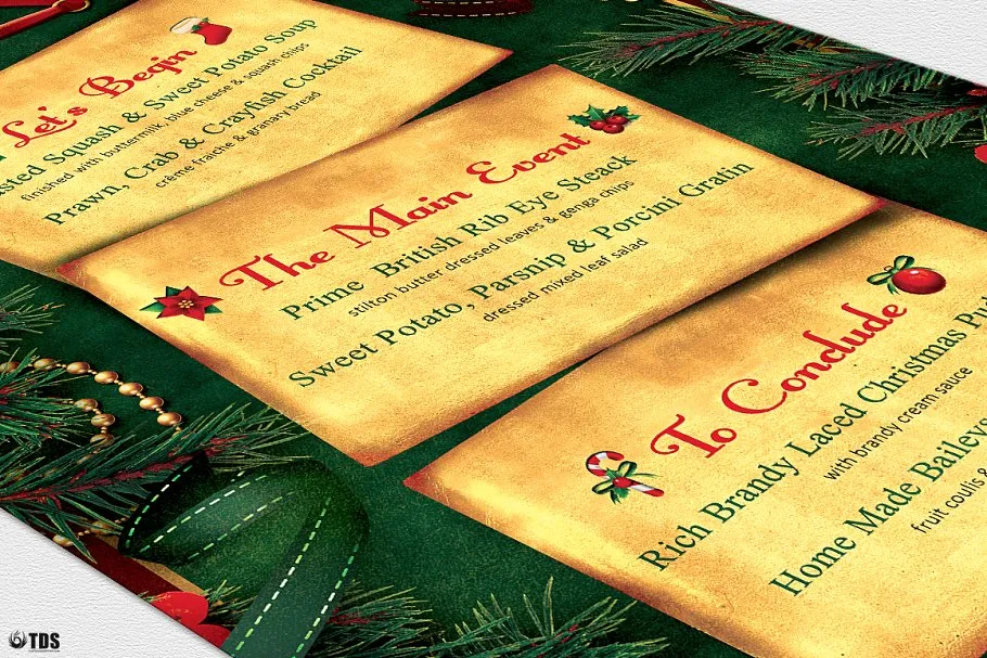 圣诞节主题菜单PSD模板v2 Christmas Menu PSD V2插图(6)
