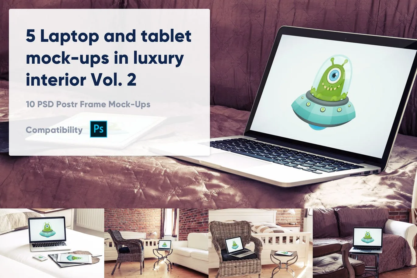 奢华酒店场景笔记本电脑amp;平板电脑屏幕预览像素设计精选样机v2 5 Laptop and tablet mock-ups in hotel Vol. 2