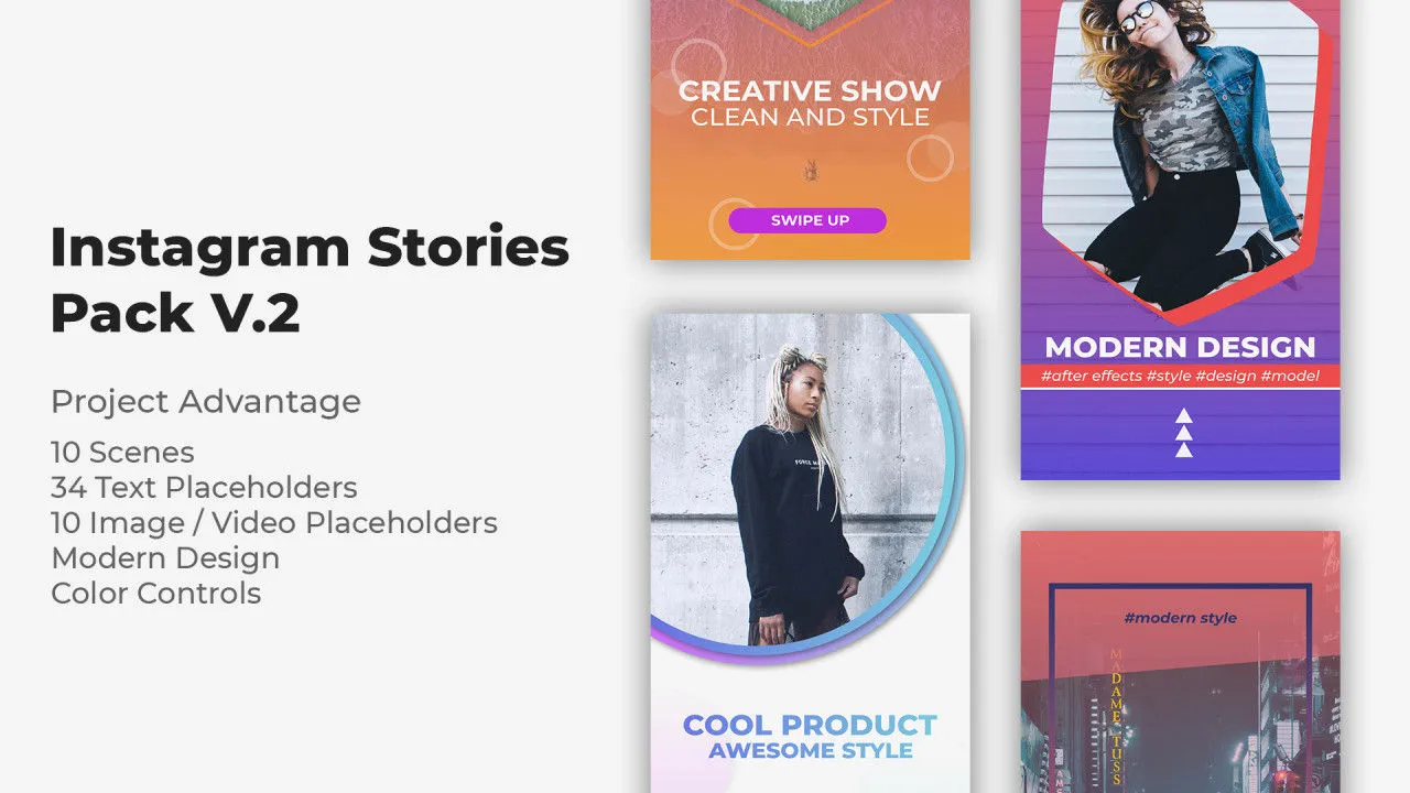 时尚的Instagram照片动画故事像素设计精选AE模板