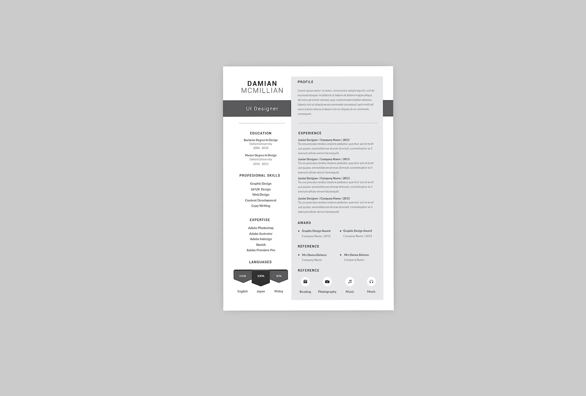 UI/UX交互设计师简历模板 Damian UI Resume Designer插图(2)