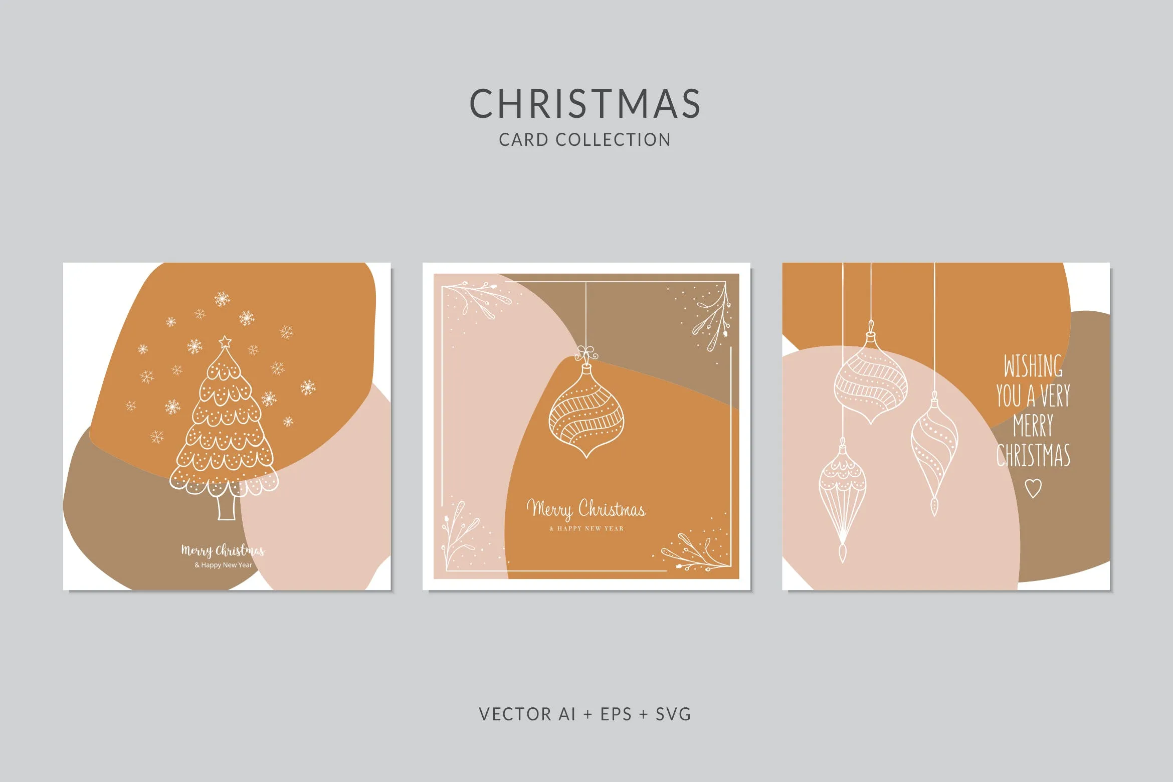创意三色设计风格诞节贺卡矢量设计模板集v2 Christmas Greeting Card Vector Set