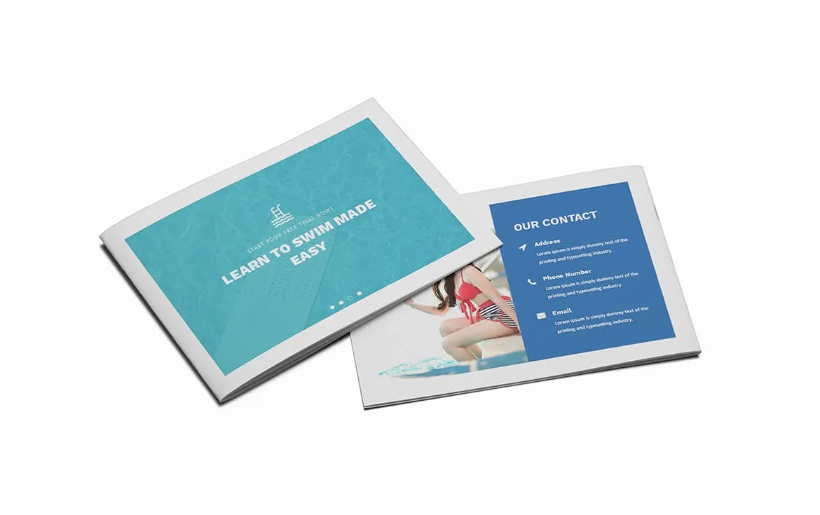 游泳培训招生简章/宣传册设计模板 Swimming A5 Brochure Template插图(1)