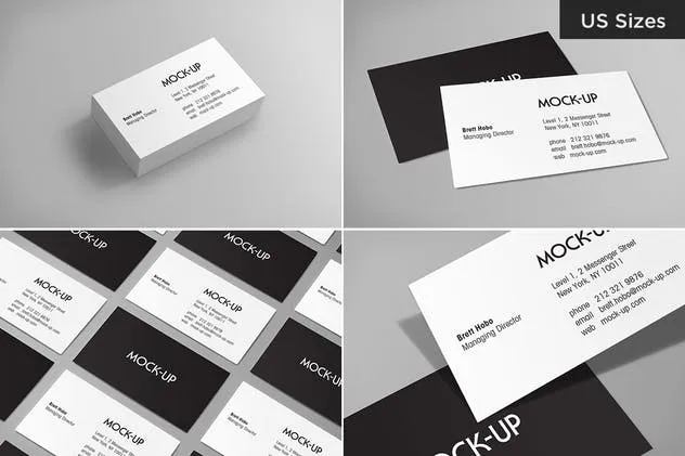 美国尺码简约风企业名片样机模板 Business Card Mockups – US Sizes插图(3)
