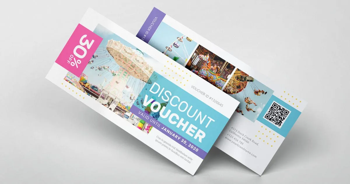 嘉年华乐园门票/礼品券/优惠券设计AI&PSD模板素材 Carnival Park AI and PSD Gift Voucher插图