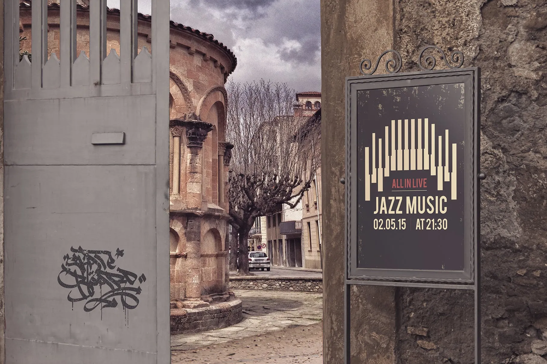 入口处海报/告示张贴效果图样机模板 Entrance Backgrounds Poster Mockup插图(2)