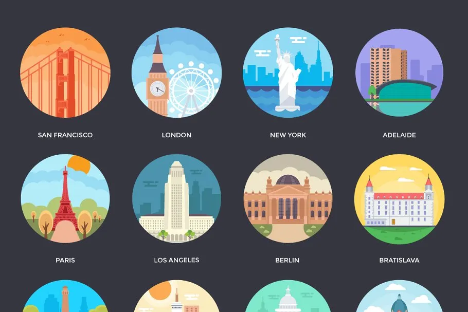 125+世界主要城市剪影矢量图形 125+ World Cities Illustrations插图(1)