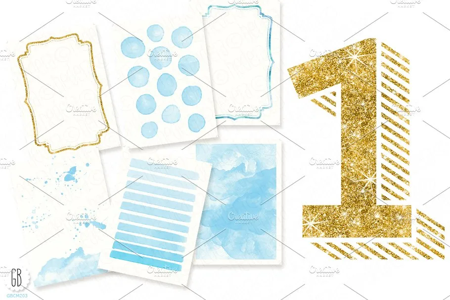 金箔贺卡设计元素素材集 DIY birthday card set, baby boy插图(1)