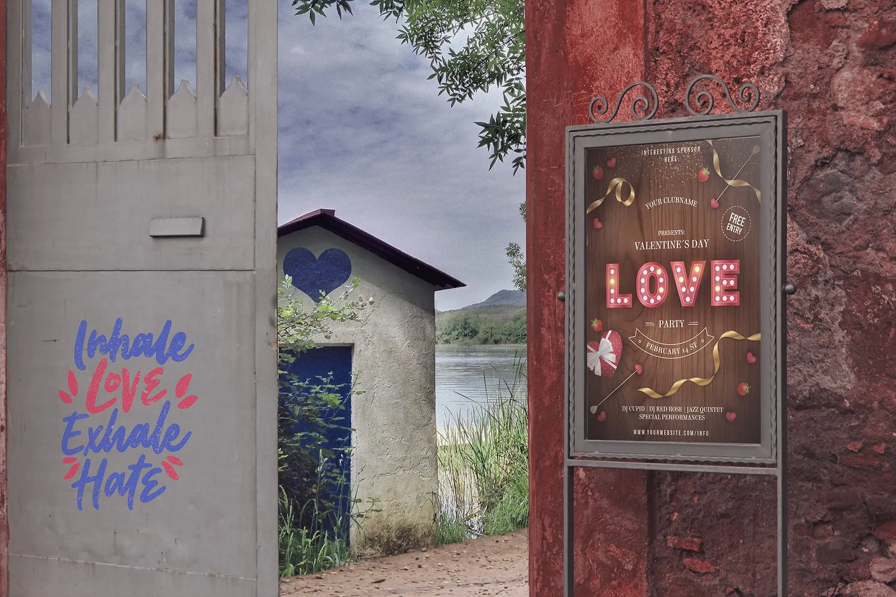 入口处海报/告示张贴效果图样机模板 Entrance Backgrounds Poster Mockup插图(6)