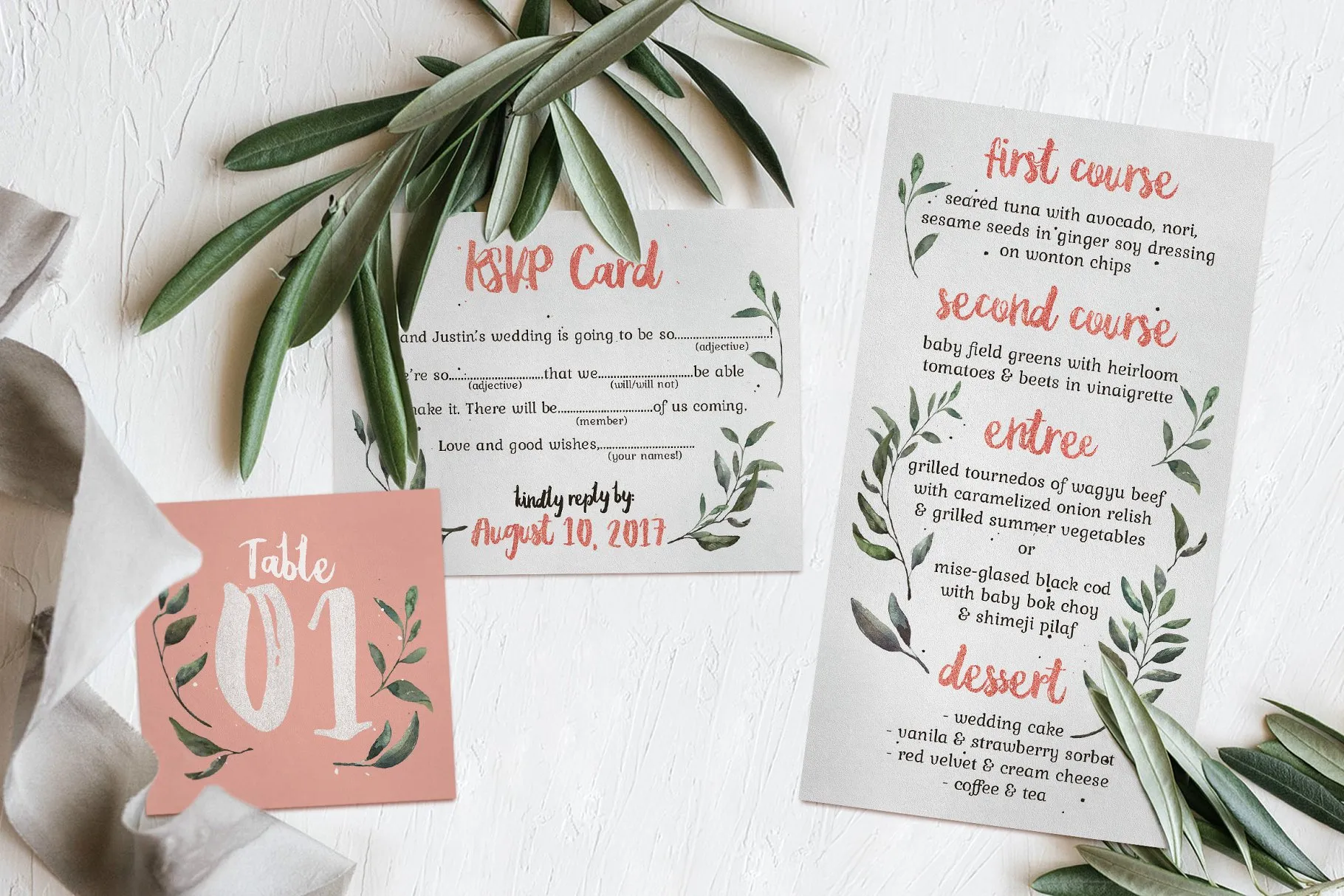 质朴粉色&绿色婚礼设计物料模板 Rustic Pink & Green Wedding Suite插图(2)