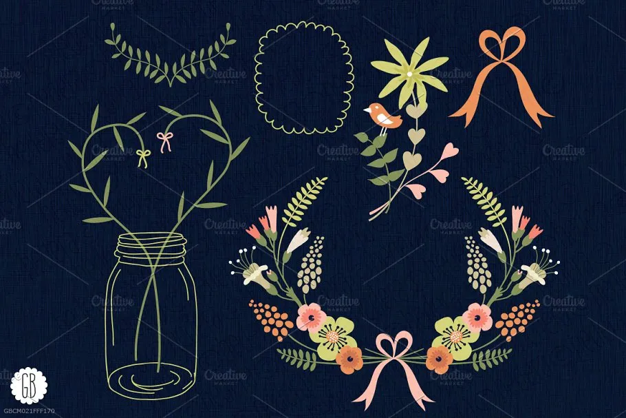 简约花艺花卉元素 Floral frames jars stationery插图