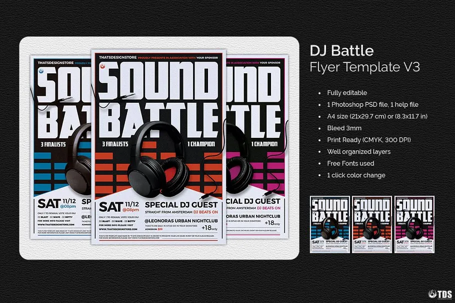 DJ音乐节活动宣传海报PSD模板V3 DJ Battle Flyer PSD V3插图(1)