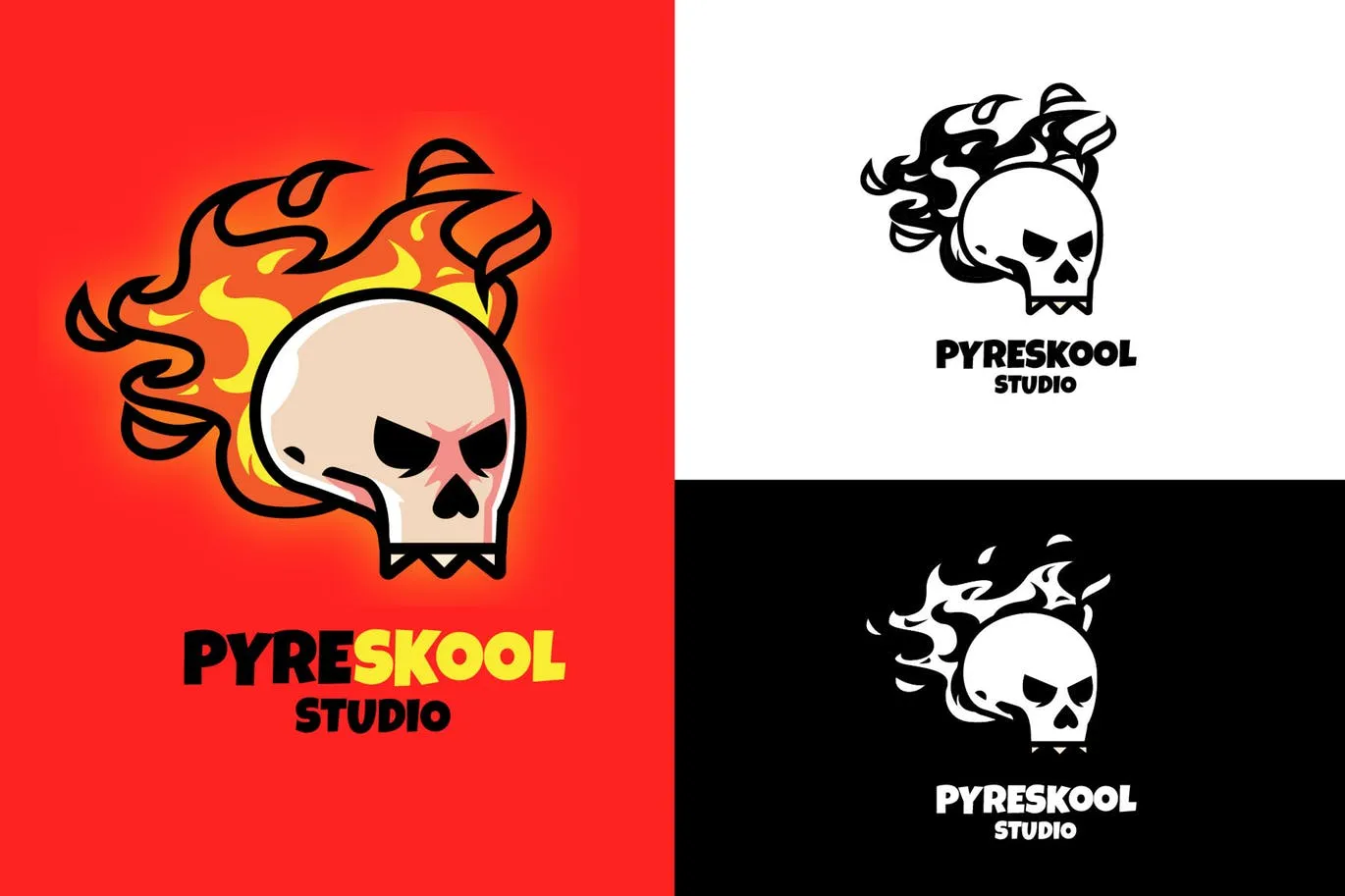 火骷髅工作室Logo设计像素设计精选模板 Fire Skull Mascot Logo