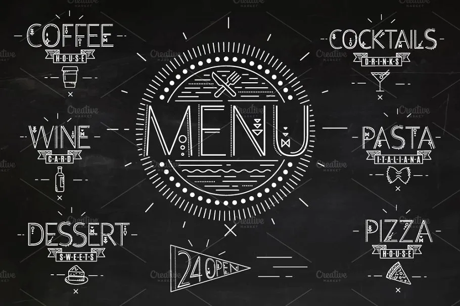 复古扁平风格酒水菜单海报模板 Flat Menu vintage插图