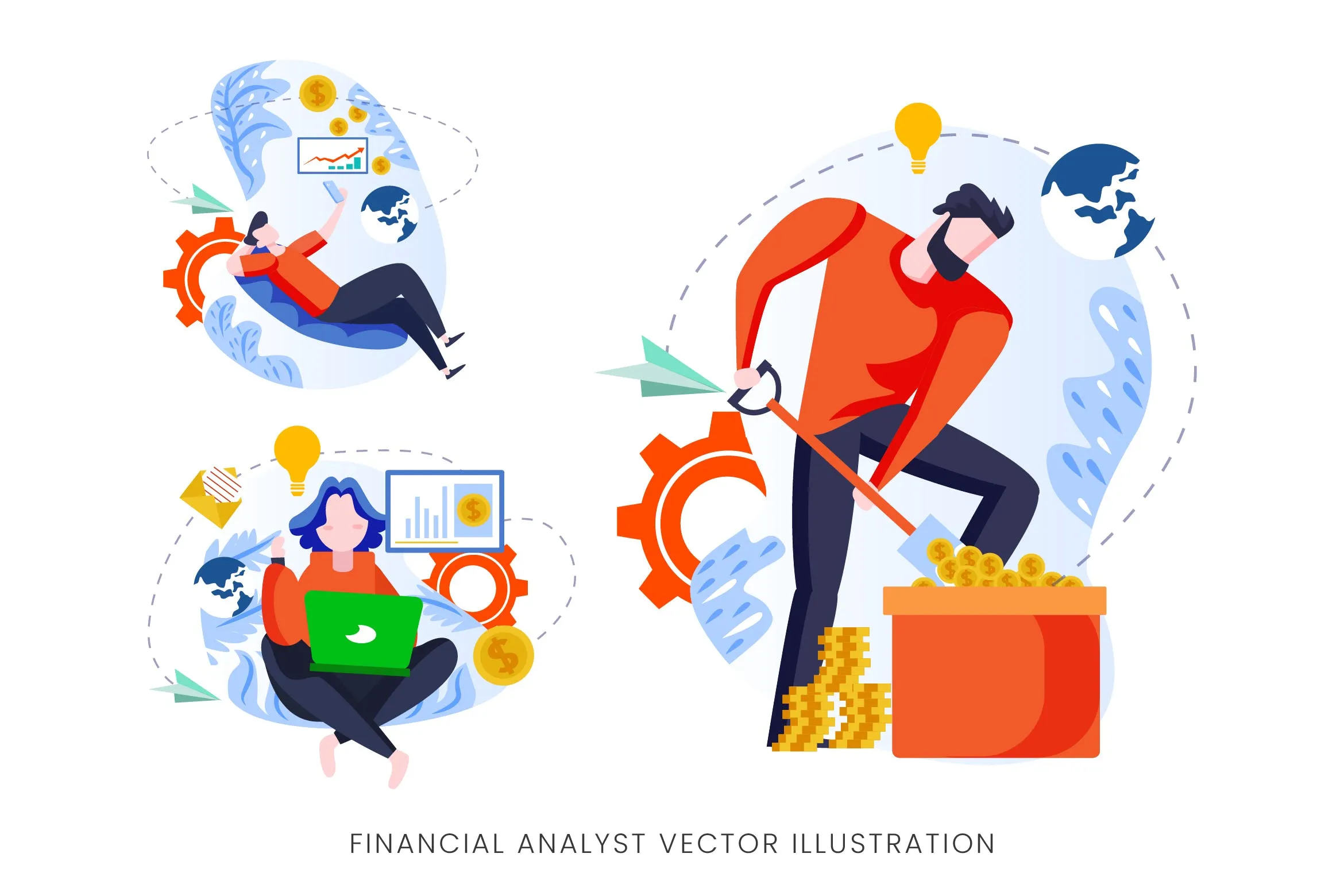 金融分析师人物形象像素设计精选手绘插画矢量素材 Financial Analyst Vector Character Set