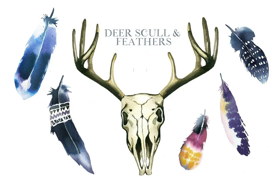 暗蓝色&薄雾玫瑰波希米亚式水彩花卉 Dusk Blue & Misty Rose Boho Flowers插图(9)