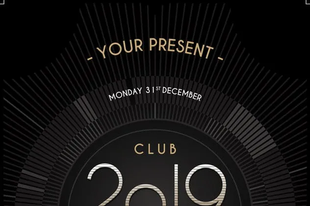 酷黑背景圆形线条图形2019新年海报设计模板 New Year Party 2019插图(1)