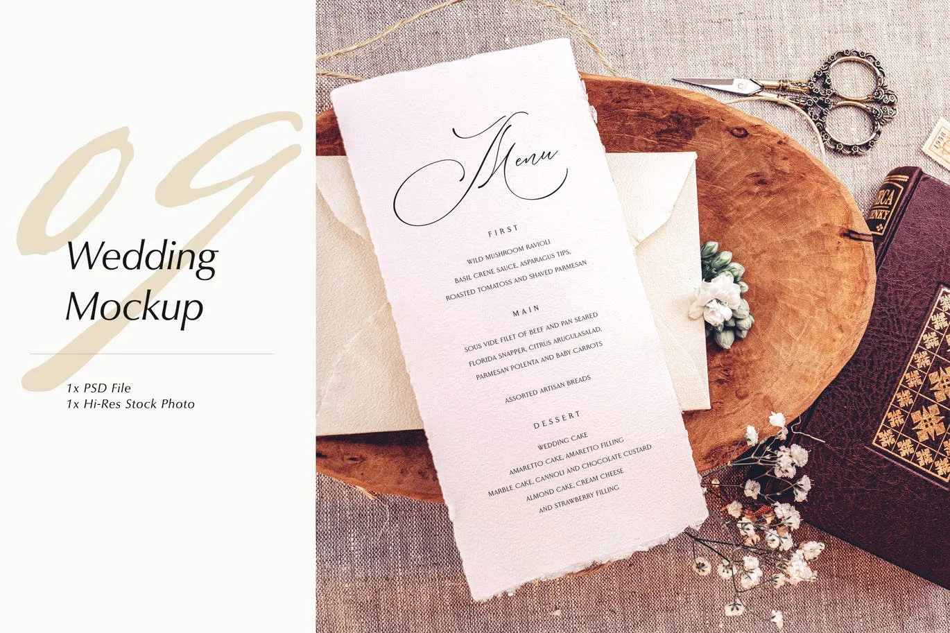 婚礼照片婚礼邀请函优雅风格设计样机素材库精选模板v09 Wedding Photo Mockup 09插图