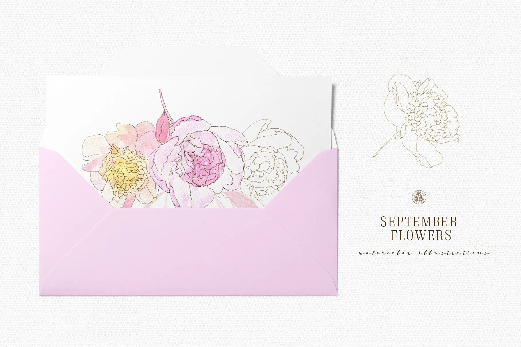 九月淡雅风水彩手绘花卉插画素材v2 September Flowers vol.2插图(4)