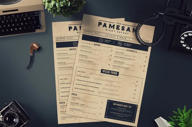 复古风格餐馆菜单模板 Vintage Food Menu插图(1)