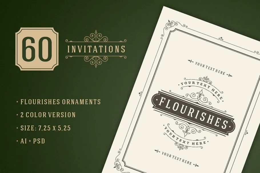 60款老式装饰邀请函模板 60 Vintage ornament invitations