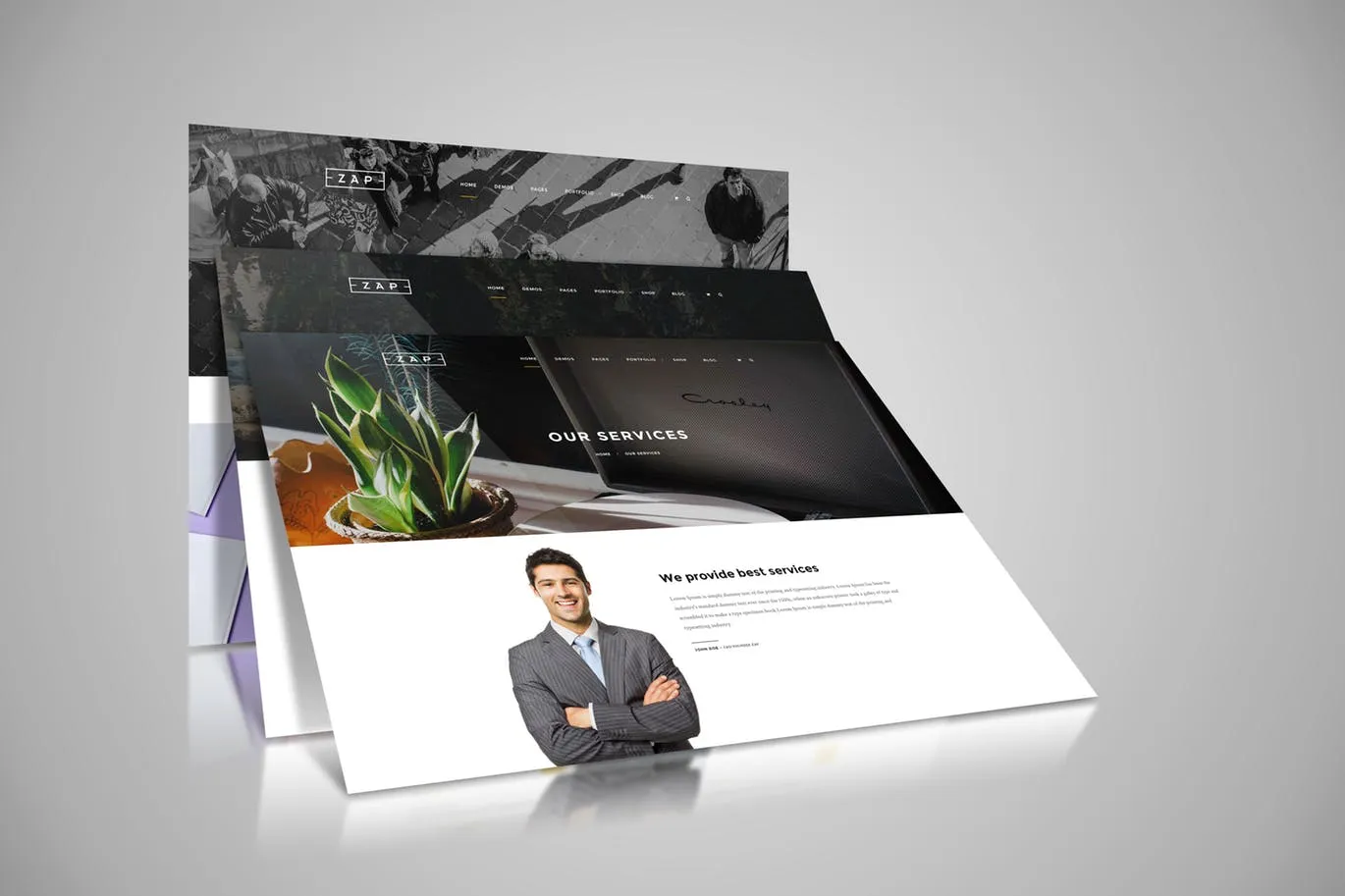 网站设计3D立体演示效果图样机模板 Web Themes Mock ups