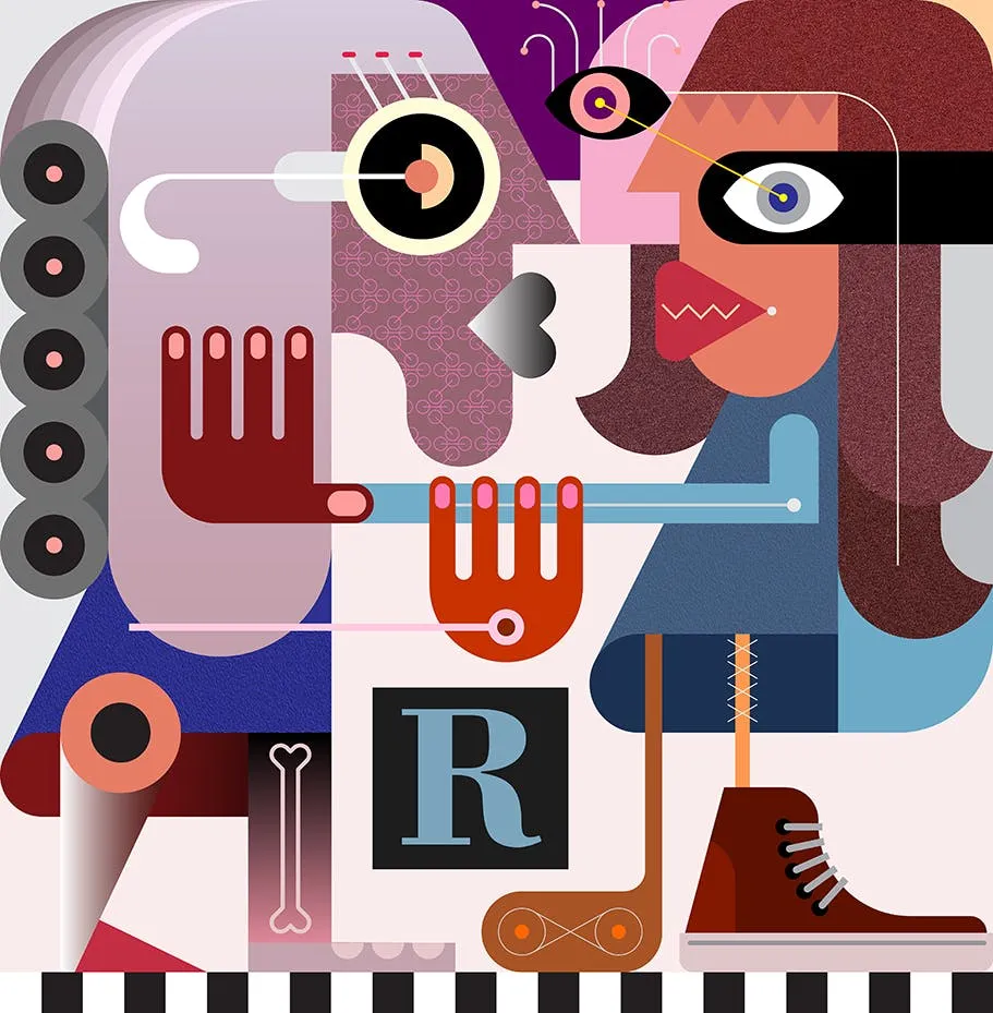 女性对抗打斗场景抽象矢量插画 Two Women Are Fighting vector illustration插图(1)