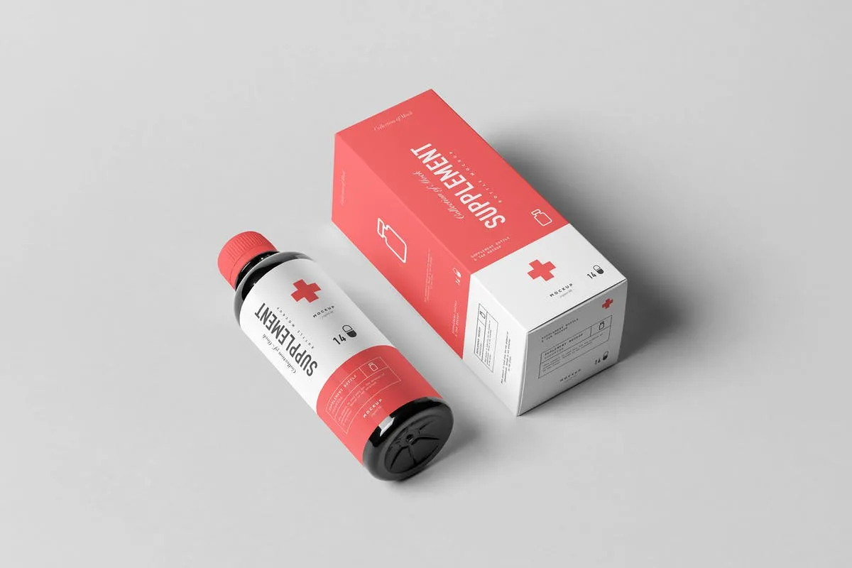 药物保健品瓶子&盒子样机模板v1 Supplement Bottle & Box Mock-up 1插图