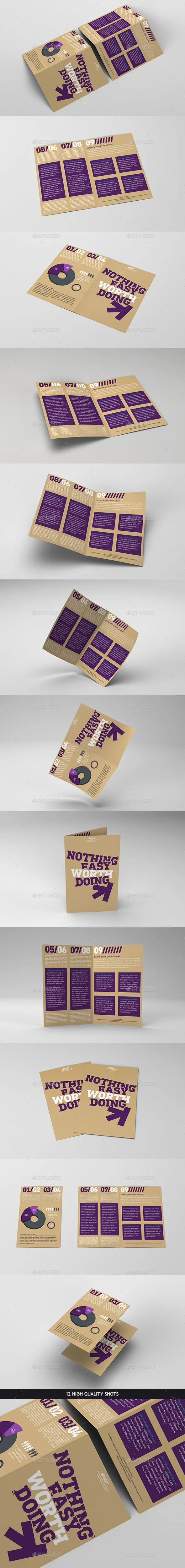 逼真、干净、易于使用的半折页小册子展示样机Mockup下载[psd,png]插图