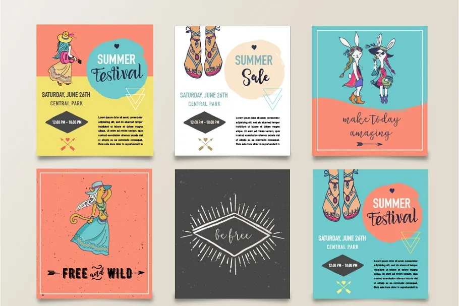 波希米亚夏天风格时尚服饰插画素材 Bohemian summer, huge bundle插图(6)