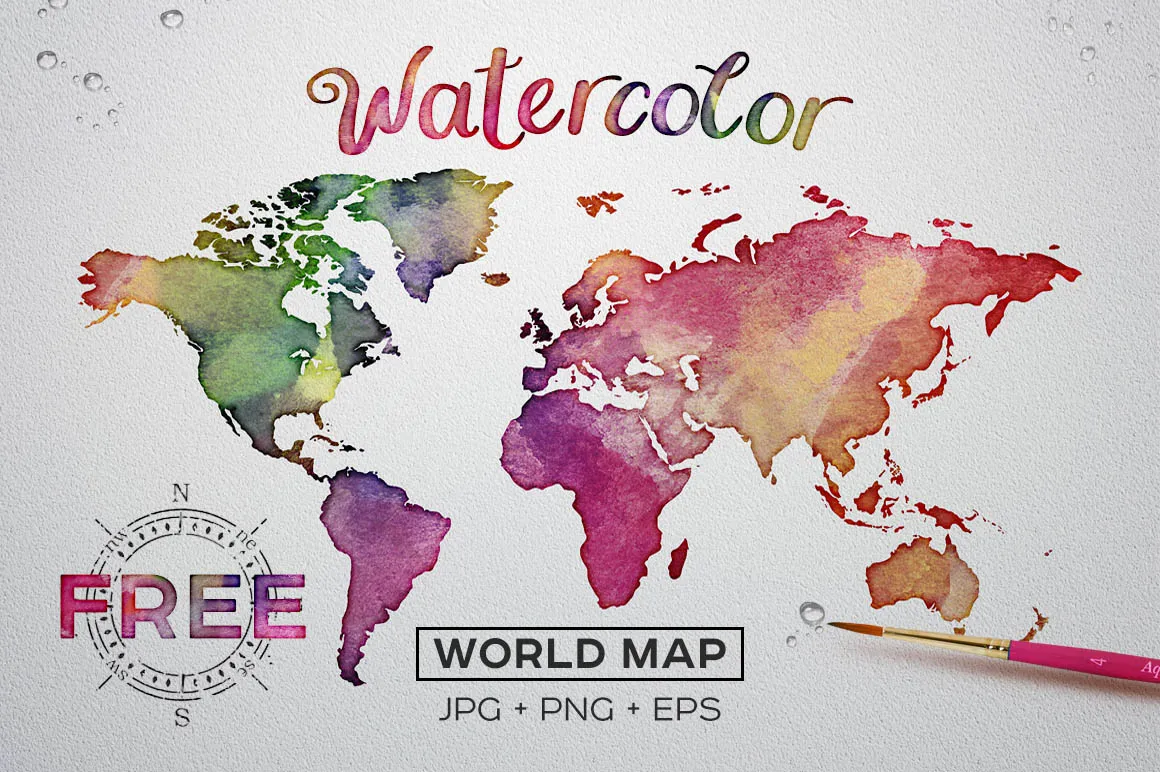 水彩质感世界地图 FREE Watercolor World Map
