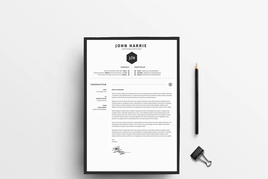 黑白配色简约个人简历模板 The Clean CV插图(2)