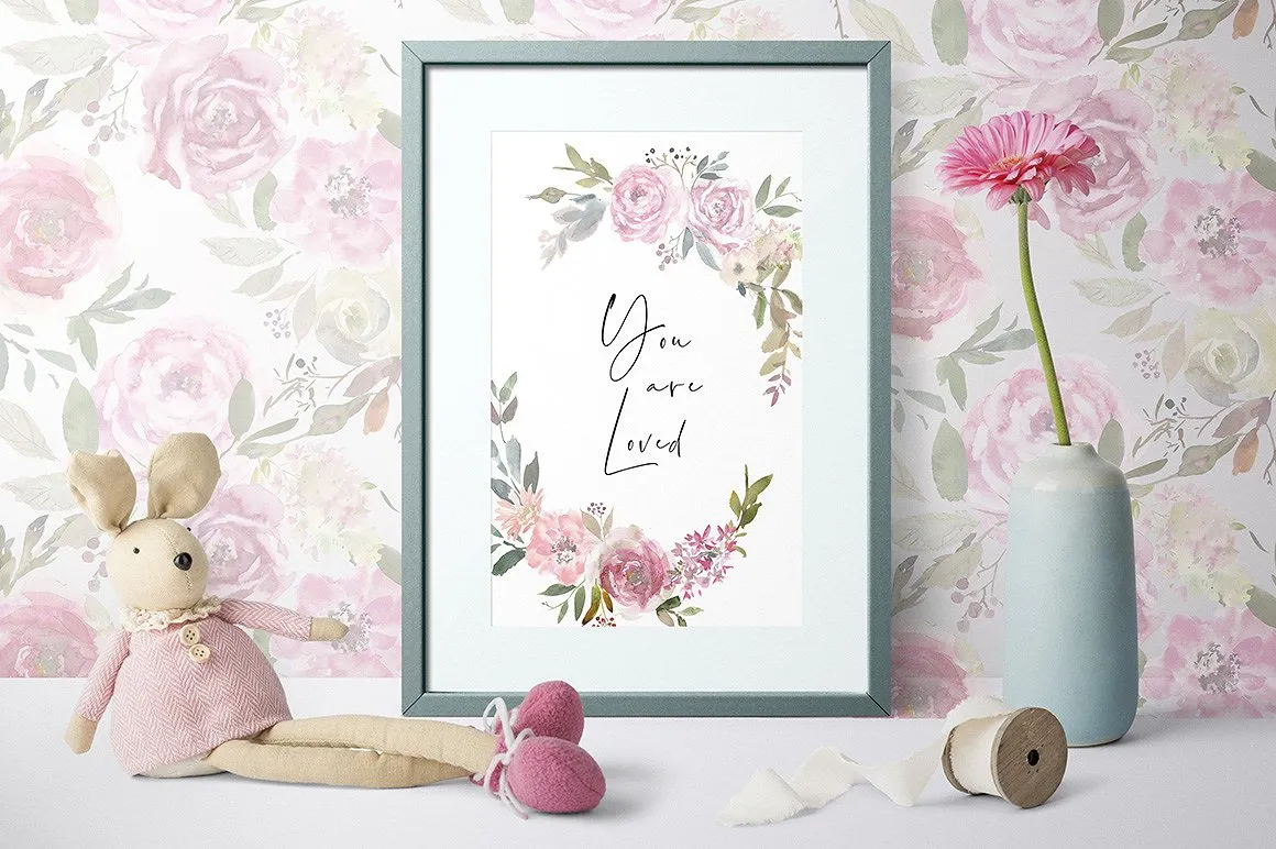 水彩玫瑰花花饰剪贴画 The Rose Watercolor Floral Clipart插图(4)