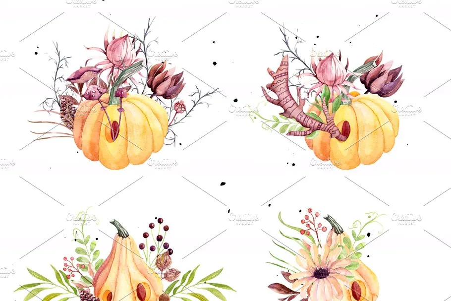 神秘秋天水彩剪贴画合集 Watercolor Mysterious Autumn插图(4)