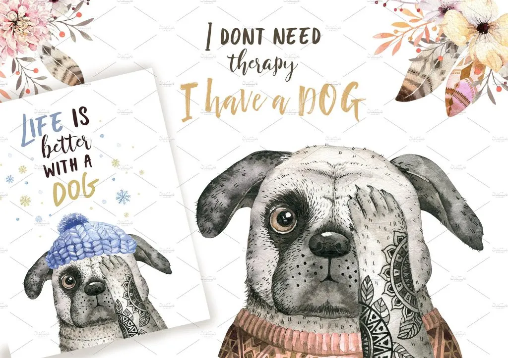 高质量手绘水彩狗狗合集[PNG, PSD]插图(7)