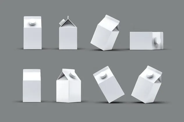 4种牛奶/果汁盒包装设计样机套装 4 Types Milk / Juice Cartons Bundle Mock-Up插图(9)