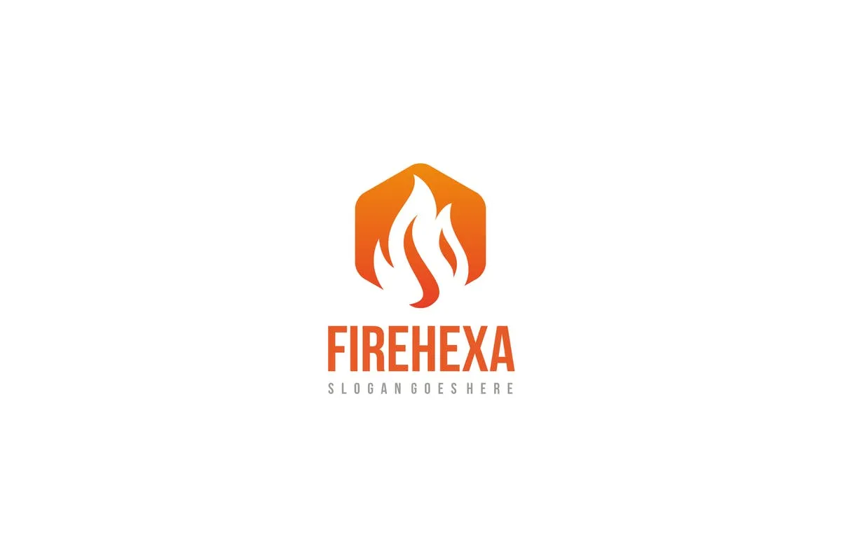 六边形火焰企业创意Logo设计模板 Fire Hexagon Logo