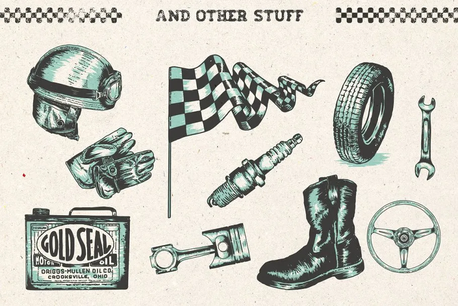 创意手绘老式汽车摩托车剪贴画合集 Hand drawn Cars and Bikes插图(3)