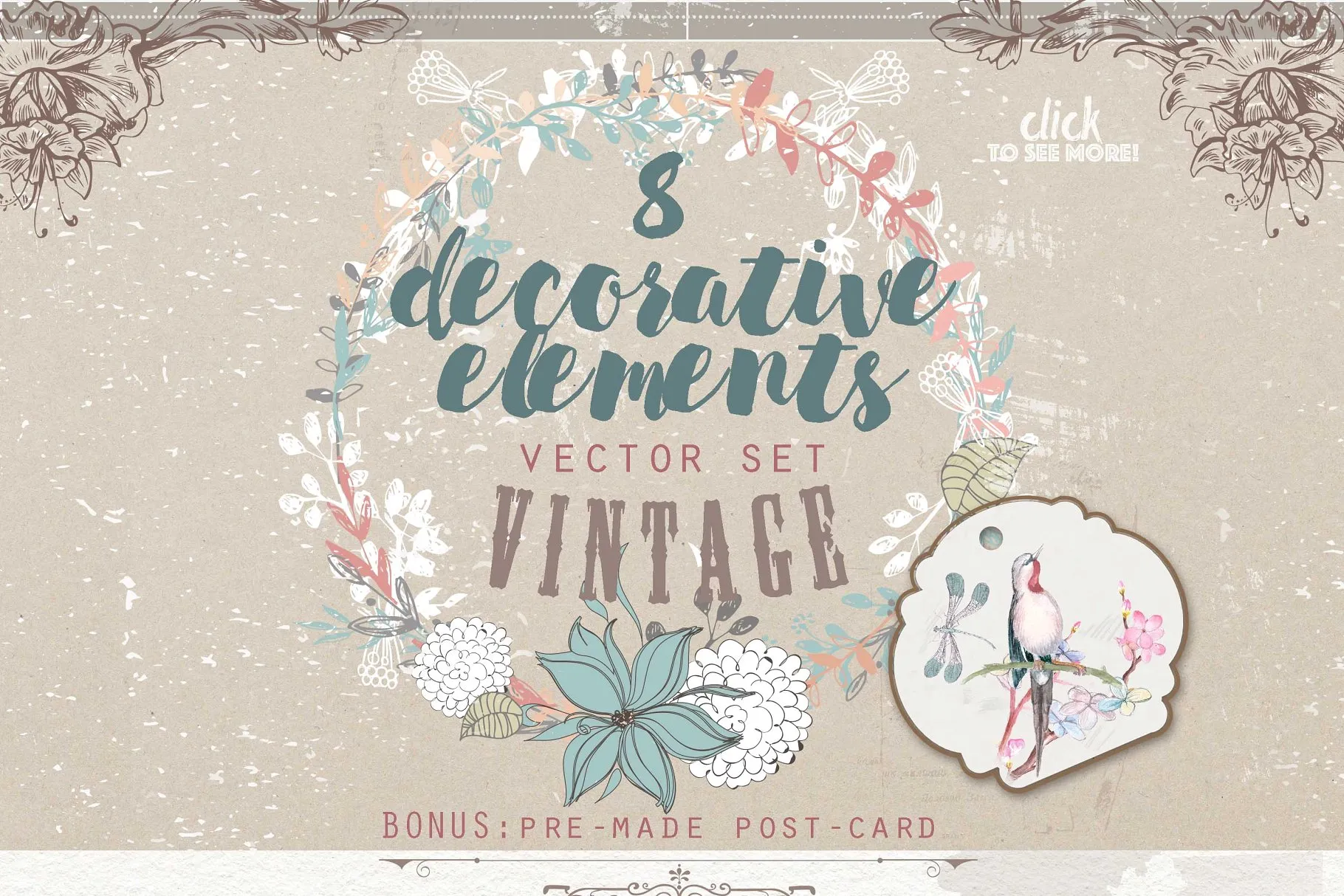 极力推荐：超级矢量花卉素材库 VECTOR LAB "FLORAl&VINTAGE"插图(8)