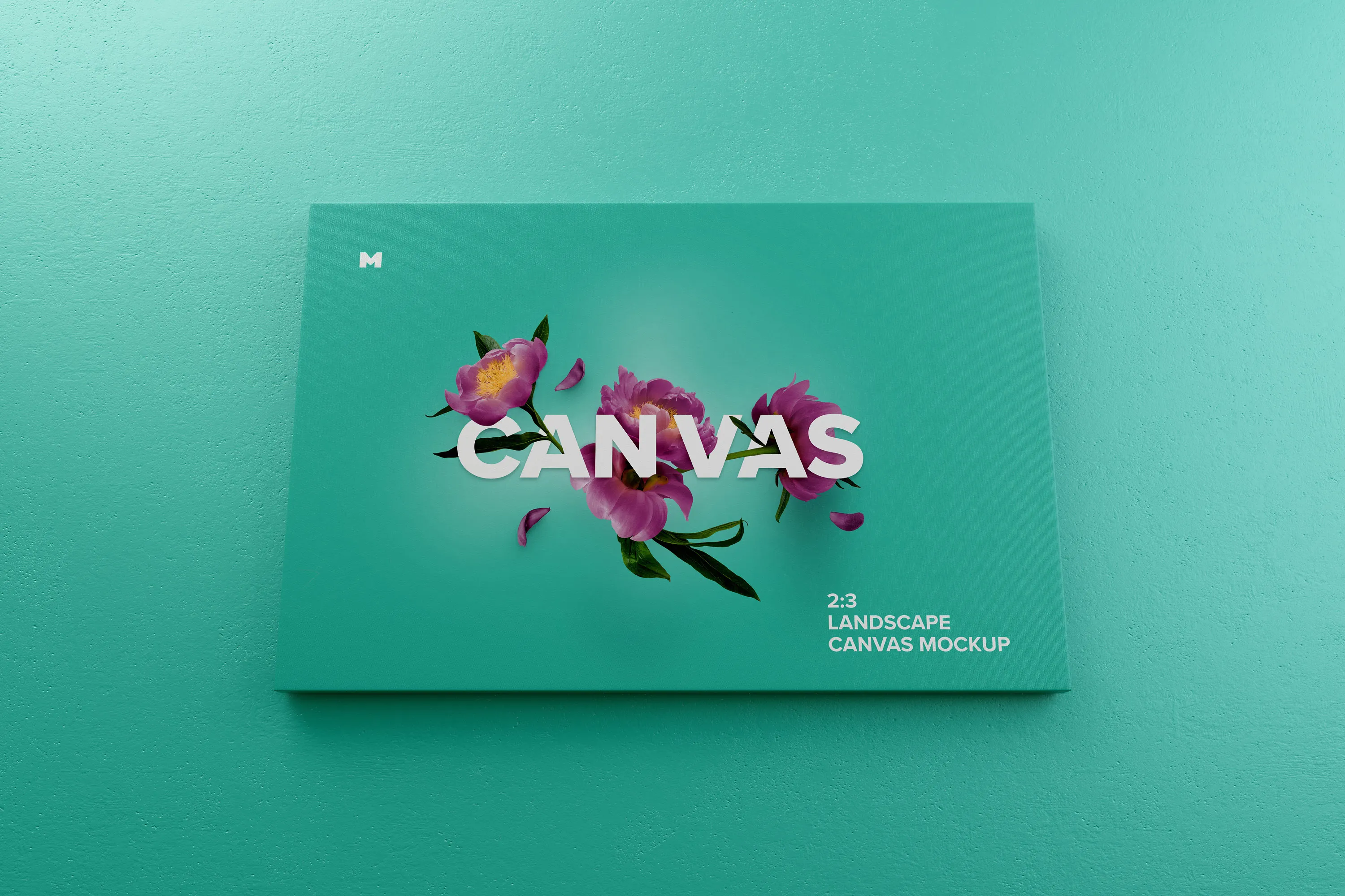 挂墙画布画框相片&绘画作品展览底面视图样机 3:2 Landscape Canvas Mockup Hanging on Wall, Bottom Front View插图(2)